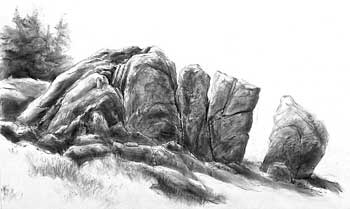 "Seal Bay Rocks, charcoal, 30" x 48", 2007